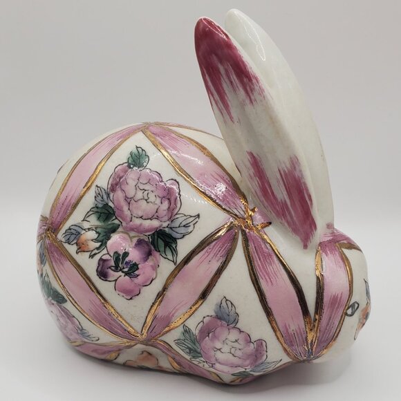 Andrea by Sadek Hand Painted Ceramic Rabbit Figurine – Lilac and Gold Finish - Picture 1 of 5